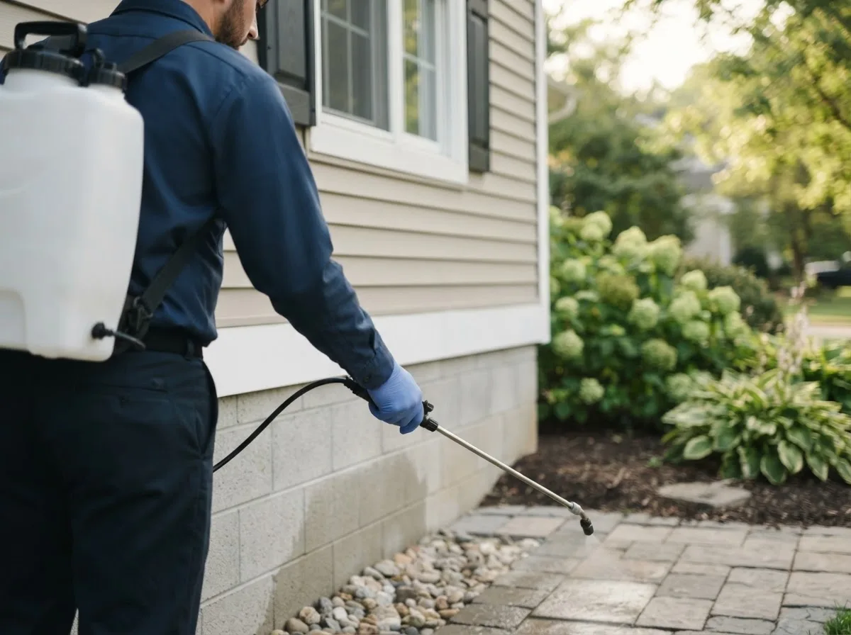 Pest control technician inspecting a home in Landers, CA